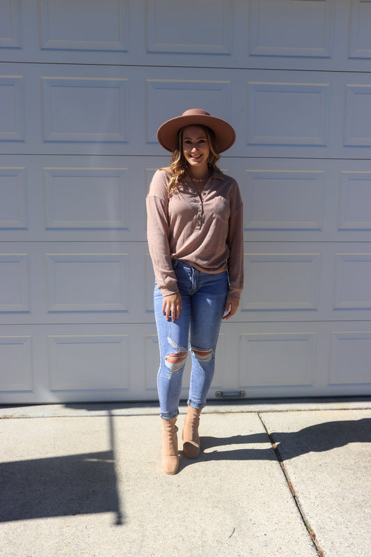 Francine Taupe Button Down
