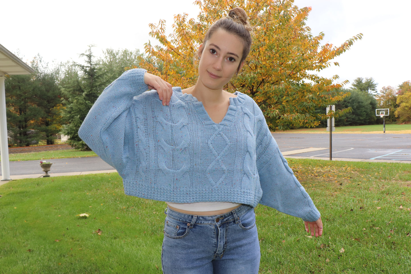 Baby Blue Oversized Crop Sweater