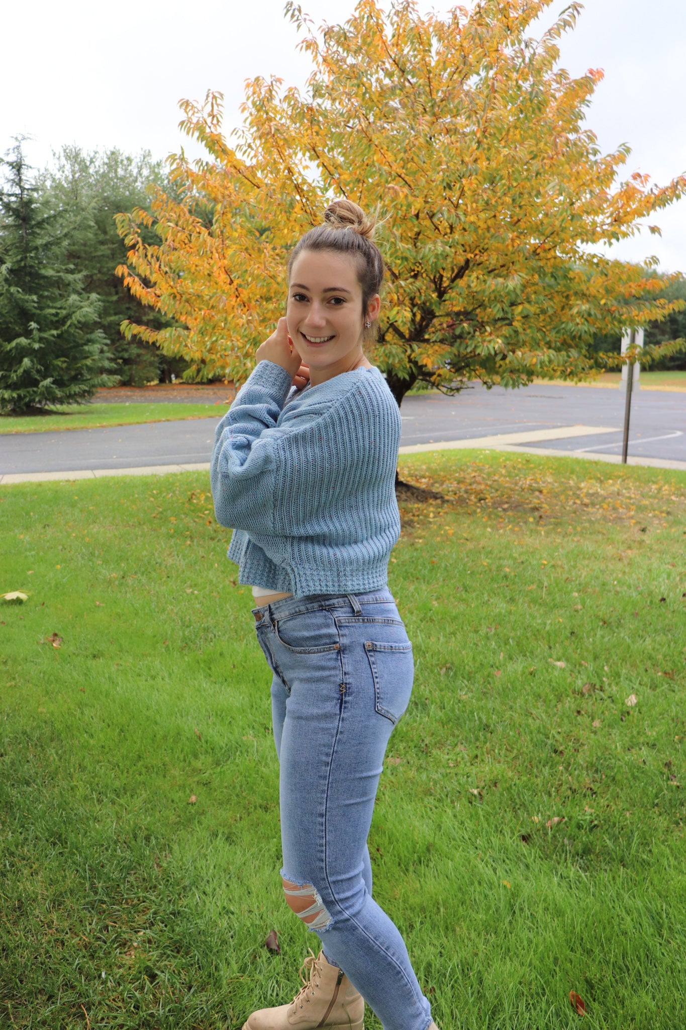Baby Blue Oversized Crop Sweater