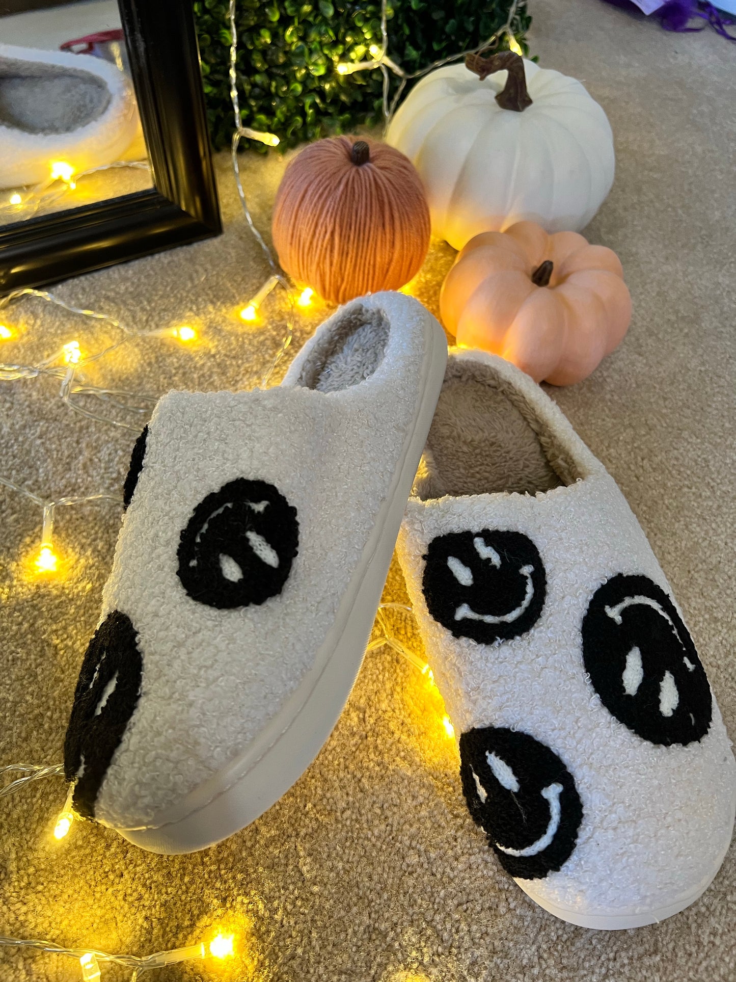 Smiley Face Fuzzy Slippers